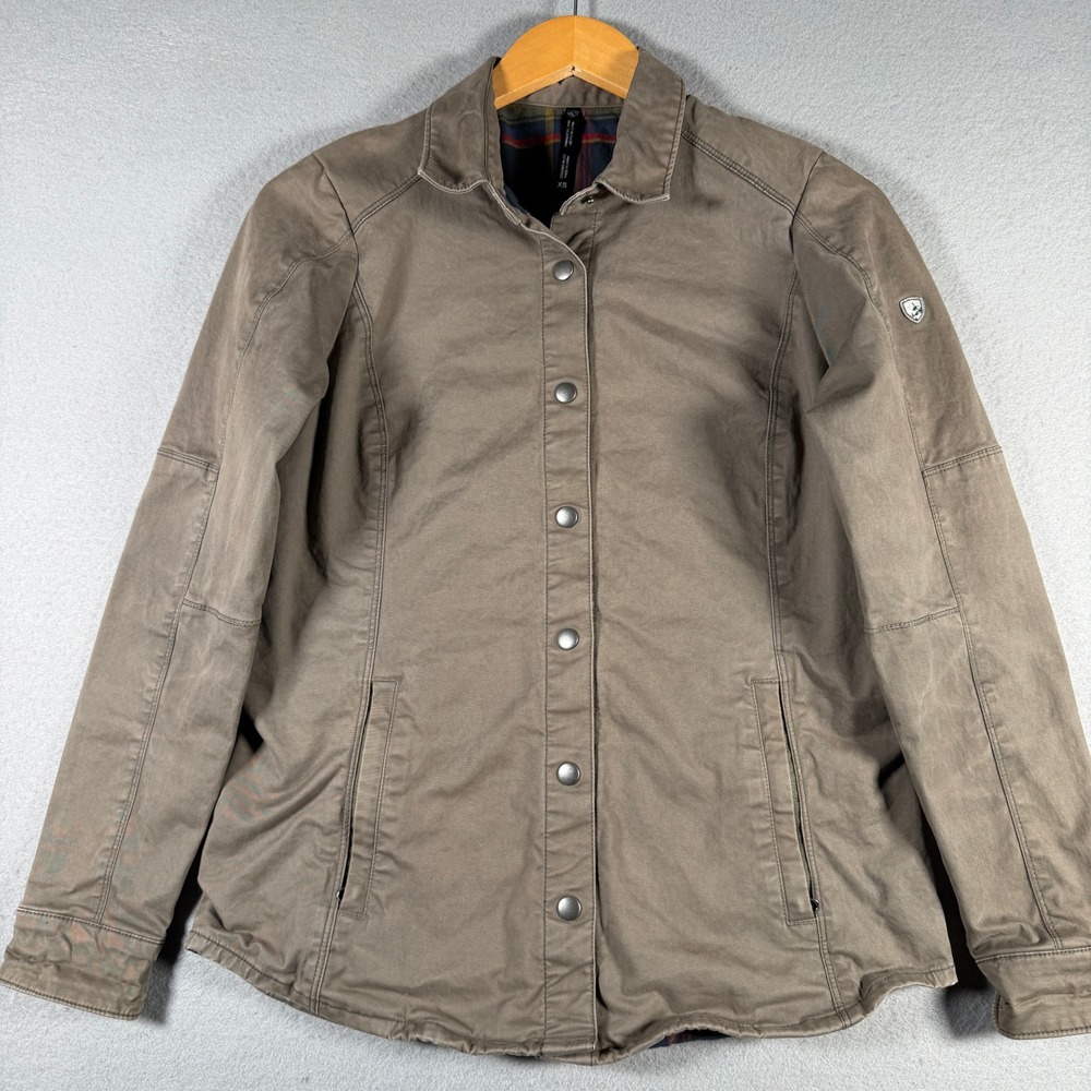 Kuhl Womens Brown Cotton Blend Plaid Lined Snap Front Utility Jacket 8507 XS